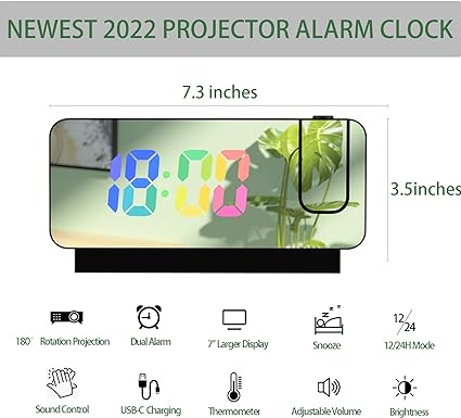 Color LED Rechargeable Projection Alarm Clock with Projection on Ceiling