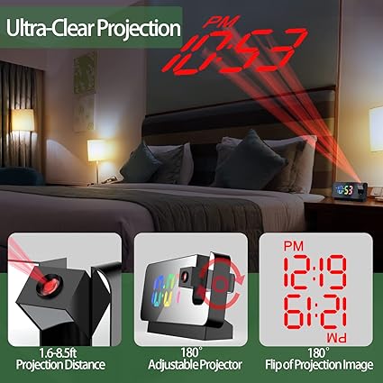 Color LED Rechargeable Projection Alarm Clock with Projection on Ceiling
