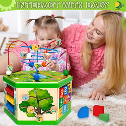 7 in 1 Wooden Activity Cube, Montessori Early Educational Toys for Baby, 12-18 Months