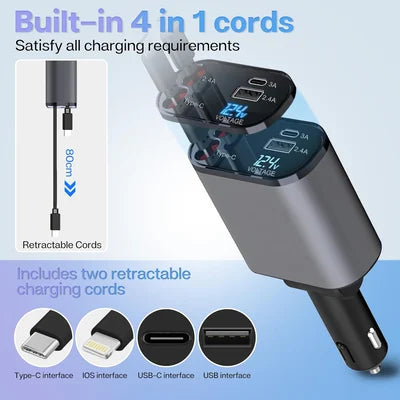 4 IN 1 Retractable Car Phone Charger