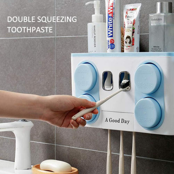 Multifunction Toothbrush Holder With Automatic Toothpaste Dispenser And Hair Dryer Rack